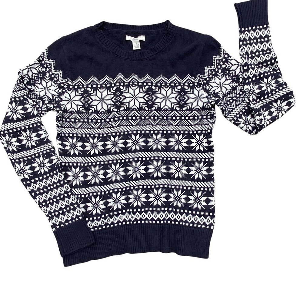 Bass Fair Isle Jacquard Knit Sweater Nautical Ski Snowflake Nordic Grandpa-M